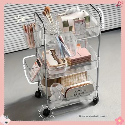 3-laags transparante opbergwagen met wielen: Multifunctionele Rollende Organizer voor Thuis en Kantoor, Ideaal voor Slaapkamer, Woonkamer