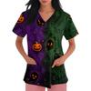 Women's short-sleeved Halloween print V-neck pocket protective work shirt