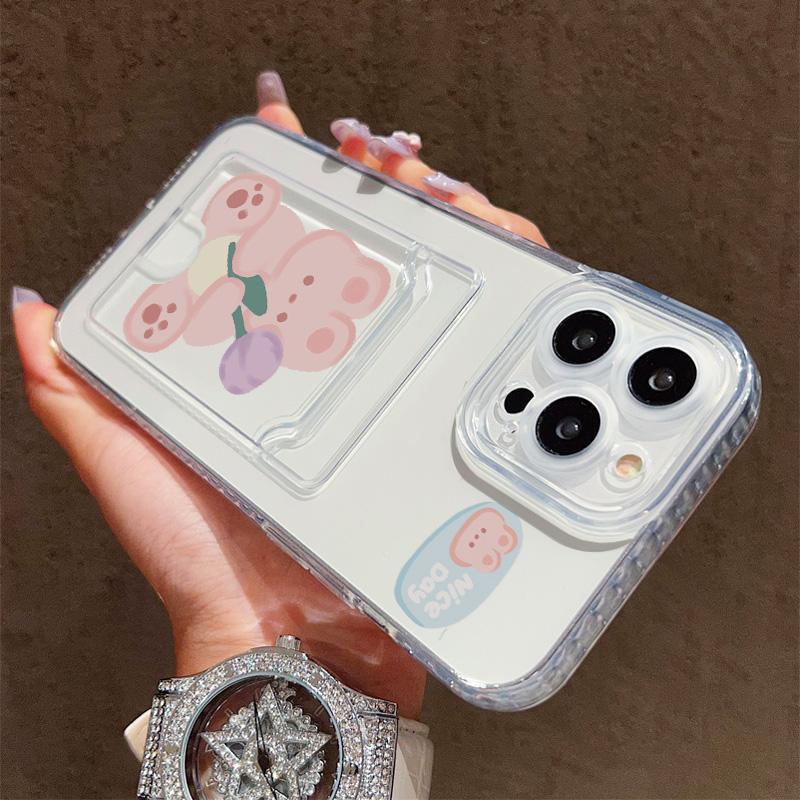 Card Slot Holder Silicone Wallet Pocket Case For Samsung S23 S24 S25 Plus iPhone 17 16 14 13 Tecno Spark 10C Infinix Note 30 Cover Clear Phone Bumper