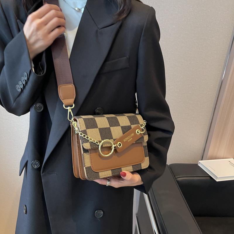 Spring Style High-End Women's Checkerboard PU Crossbody Bag – Fashionable, Versatile, and Exquisite Small Square Design