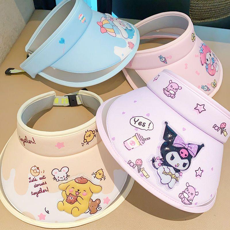 My Melody Sun Visor UV Protection Cute Cartoon Character Hollow Out Breathable Hat for Boys Girls Beach Summer Sanrio Gift