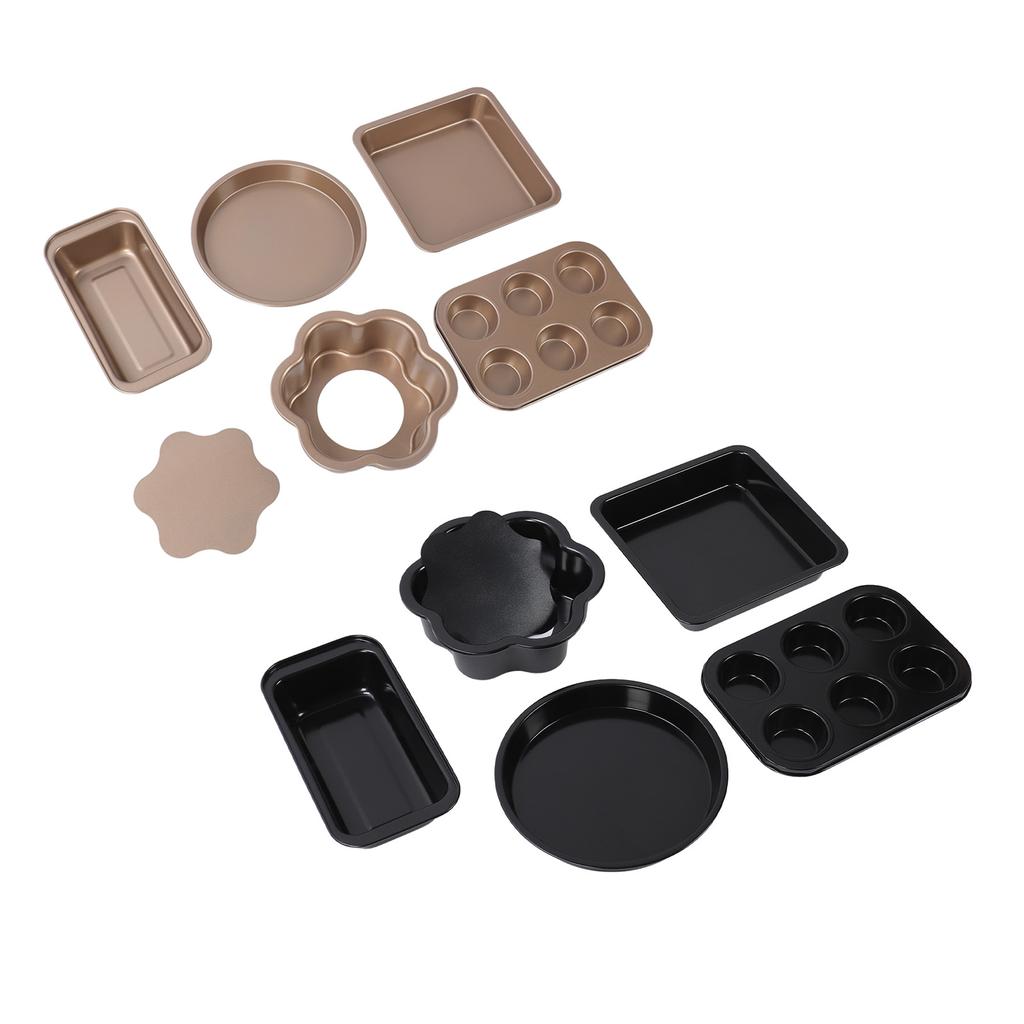 6pcs Bakeware Set Loose Bottom Carbon Steel Anti Stick Baking Pans Set for Toast Muffin Pizza
