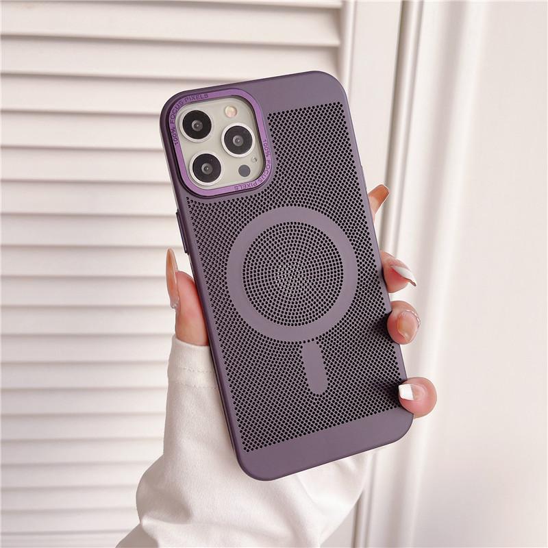 Camera Big Hole Grid Heat Dissipation Magnetic PC Case For iPhone 12 11 Pro Max Non-Slip Anti-fingerprint Back Protector Shell Cover