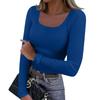 Women's  And Winter Slim Bottom T-shirt Fashion Casual Solid Color Square Neck Pullover Long Sleeve Top