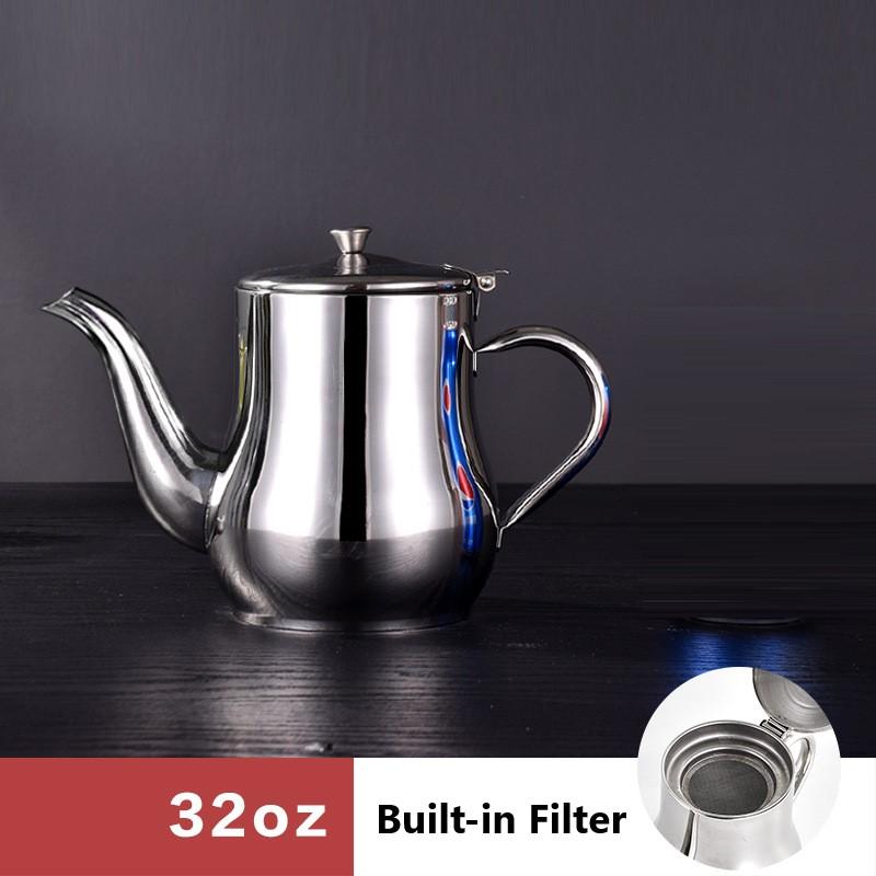 Stainless Steel Teapot with Filter Kitchen Oil Filter Pot Liquid Seasoning Container Coffee Holder Tea Kettle Kitchen Cooking