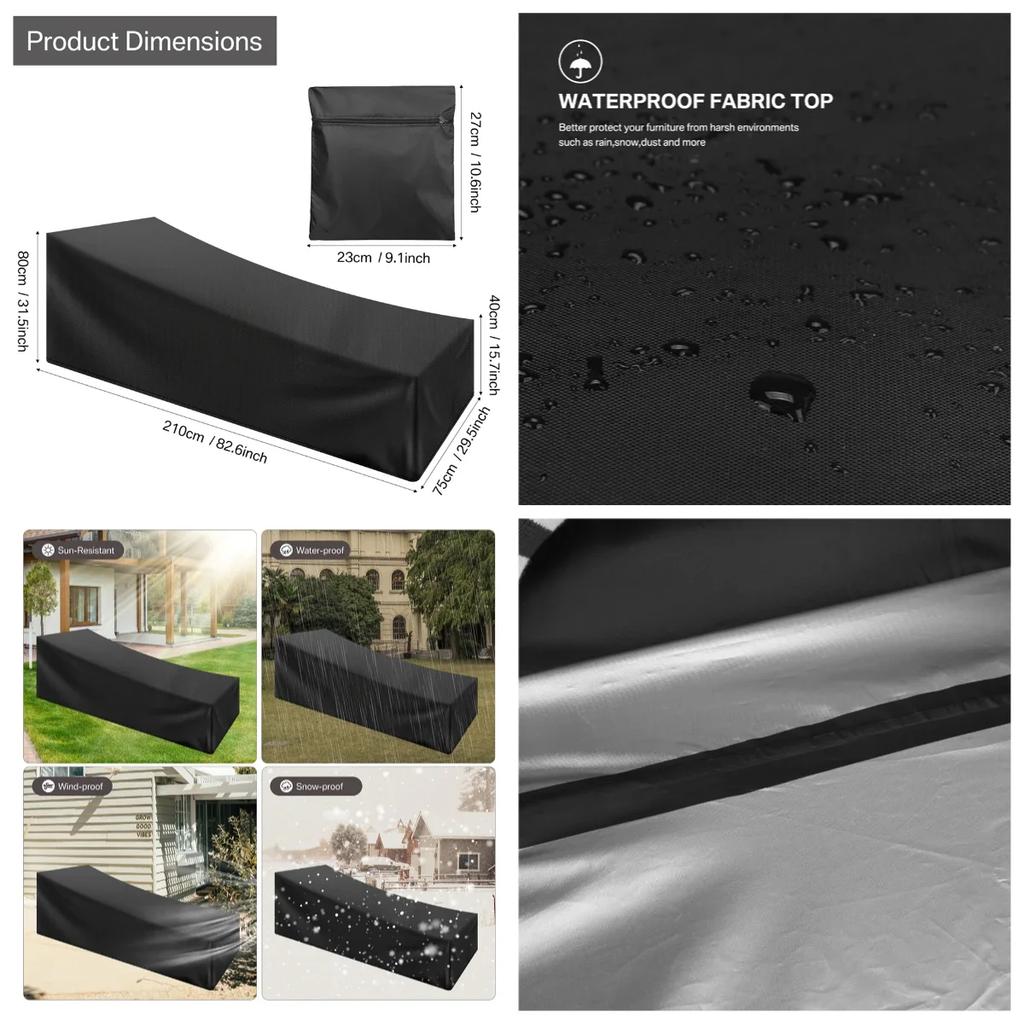 Funda Impermeable para Tumbona de Jardín 1/2 Plazas 210D Oxford A Prueba de Viento Cubiertas Exteriores para Tumbonas de Sol Anti-UV Cubierta para Tumbona de Patio