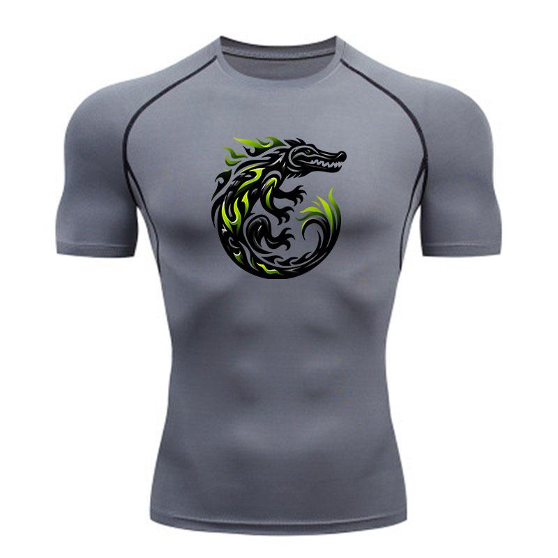 Men's Compression Fitness T-Shirt, Tribal Crocodile Flame Pr