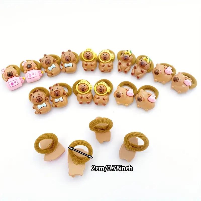 10Pcs Cute Cartoon Capybara Hair Ties For Girls Soft Resin Hair Accessories Mixed Colors For Everyday Wear Playful Animal Design