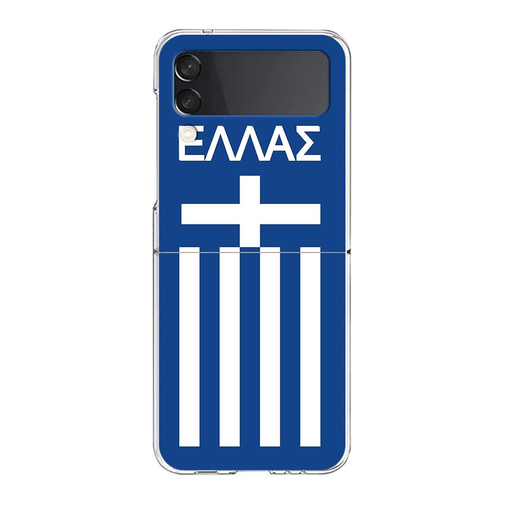 Phone Cover For Samsung Galaxy Z Flip 6 5 4 Case Transparent For Samsung Z Flip 3 Hard PC Foldable Shell Greece Greek Flag Bags
