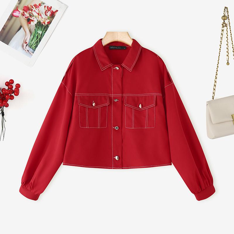 

ZANZEA Женская повседневная блузка с отложным воротником, свободного кроя, с длинными рукавами на пуговицах S красный