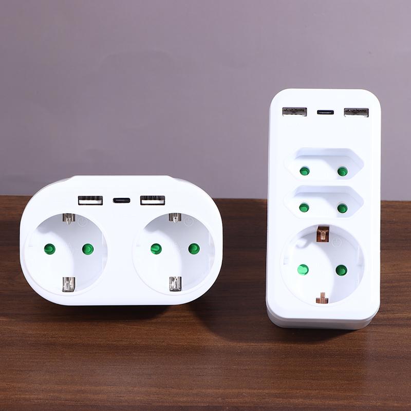 1 To 3 Plug Eu Socket Adapter With Switch 16A Plug Adapter Travel Charging German Standard Power Converter For Portugal Turkey