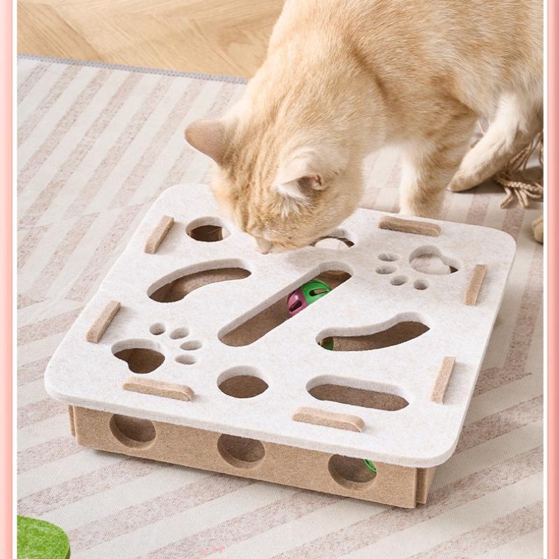 Cat Play Felt Box - Self-Entertainment Maze Toy with Scratching Board Durable Non-Shedding Fun for Bored Cats & Kittens