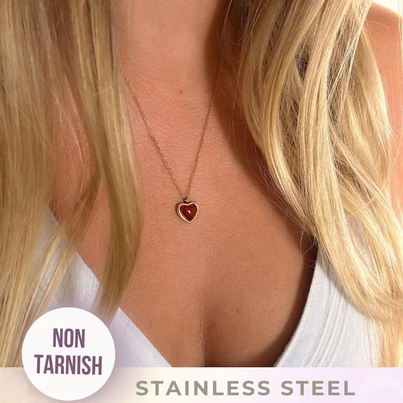 Carnelian Necklace Earrings, Stainless Steel Charm Heart Crystal Necklace Christmas Valentine's Day Gift for Her Wife Girlfriend
