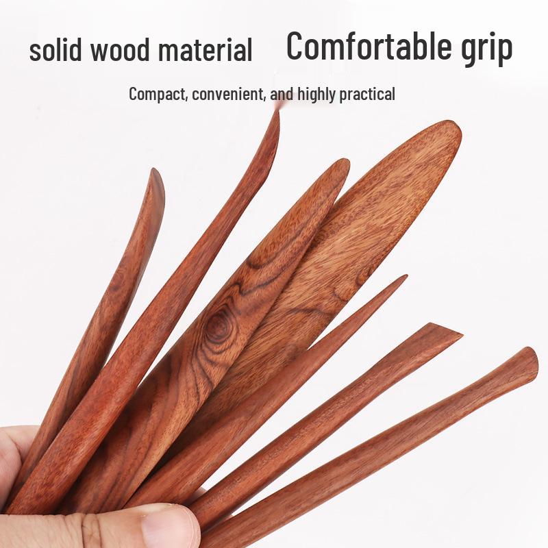 Rosewood Clay Modeling & Carving Knives Set - 7-Piece Pottery Sculpting Tools for Fine Detailing