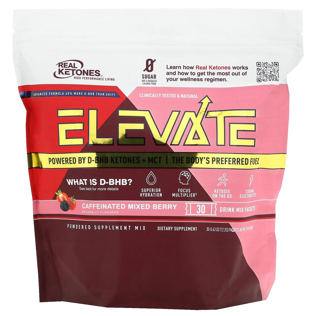 Elevate, Caffeine Blended Mixed Berry, Drink Mix 30 Packets, 12.2G (0.43Oz) Each