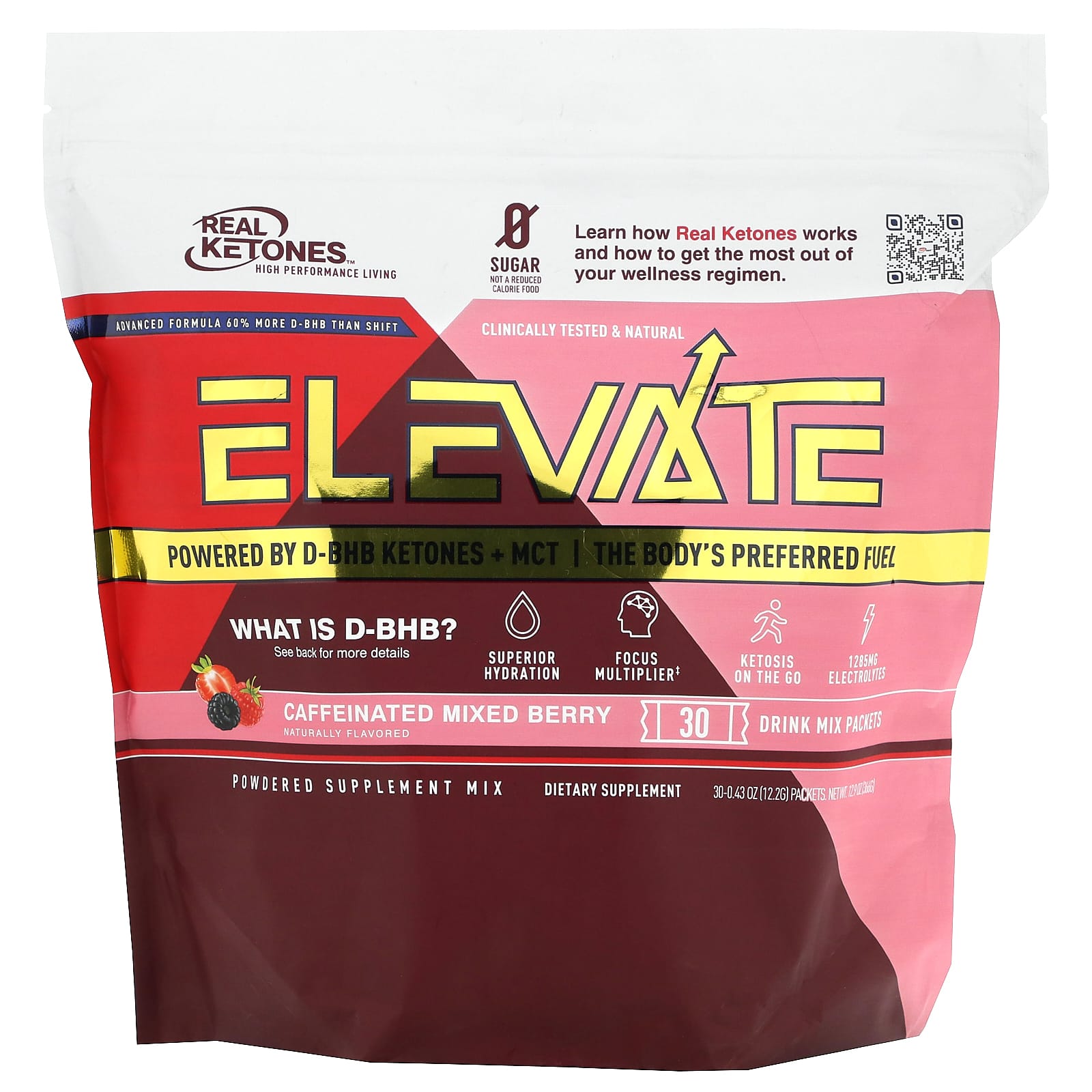 

Elevate, Caffeine Blended Mixed Berry, Drink Mix 30 Packets, 12.2G (0.43Oz) Each