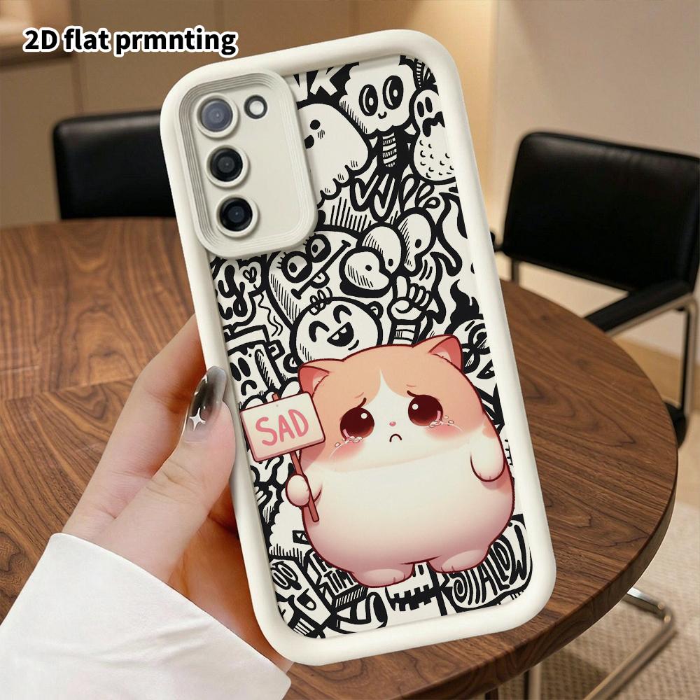 Phone Case: 2D Flat Samsung Galaxy A34 A35 M05 M06 S20 S22 S21 FE Plus 5G Protective Case, Orange and White Kitty, Christmas and Halloween Gift