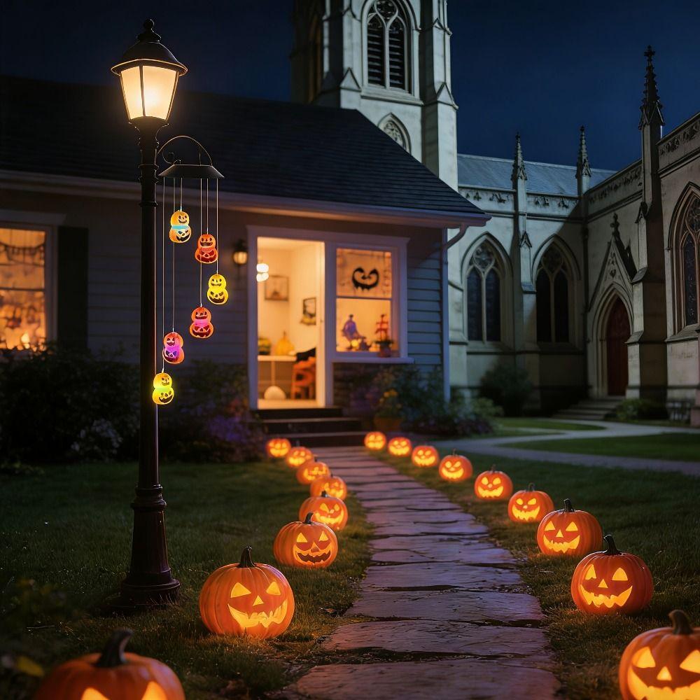 Solar Powered Halloween LED Pumpkin Wind Chime Creative Solar Wind Chime Lamp Courtyard Terrace