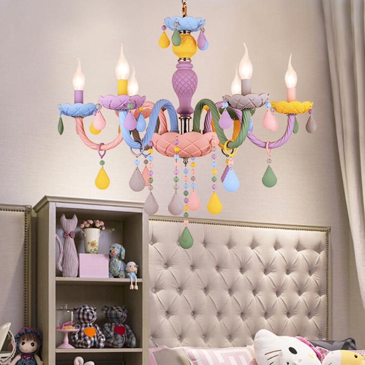 Crystal Led Chandelier European Candle Lustre Restaurant Bedroom Children Room Light American Girl Princess Makaron Pendant Lamp