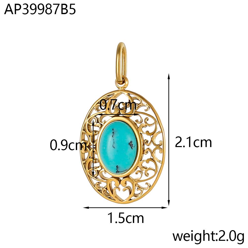 CARLIDANA New Geometric Round Oval Natural Stone Turquoise Stainless Steel Gold Plated Pendant Necklace Waterproof DIY Jewelry