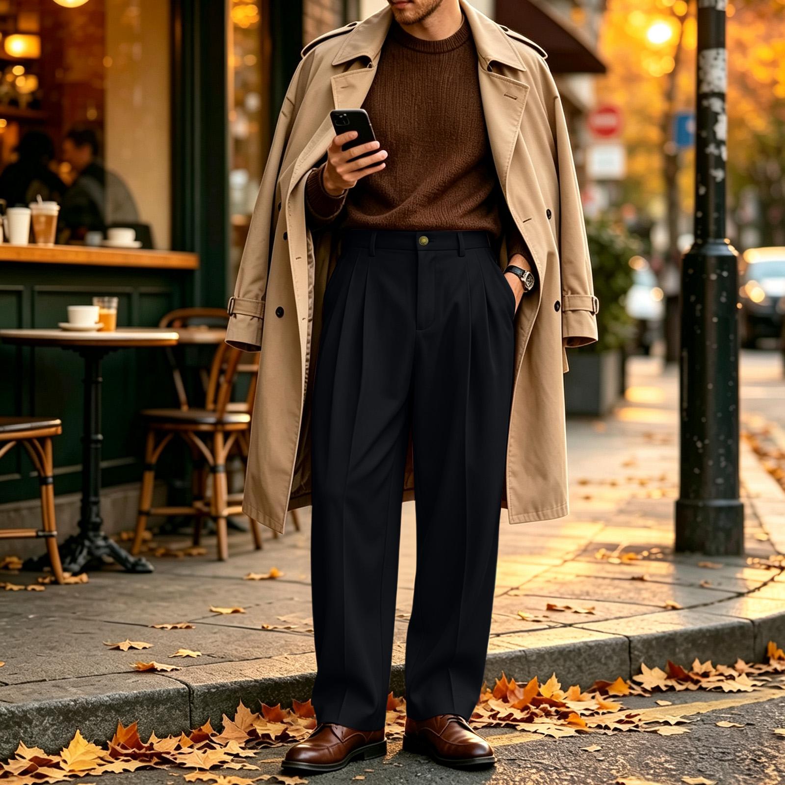Men s Straight Leg Dress Pants Relaxed Fit Wide Leg Casual Trousers L