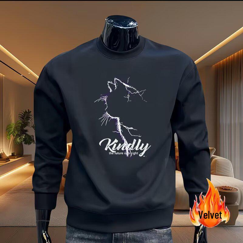 Men s Winter Velvet Hoodie 2025: Trendy Thick Pullover with Loose Fit and Round Neck. XL