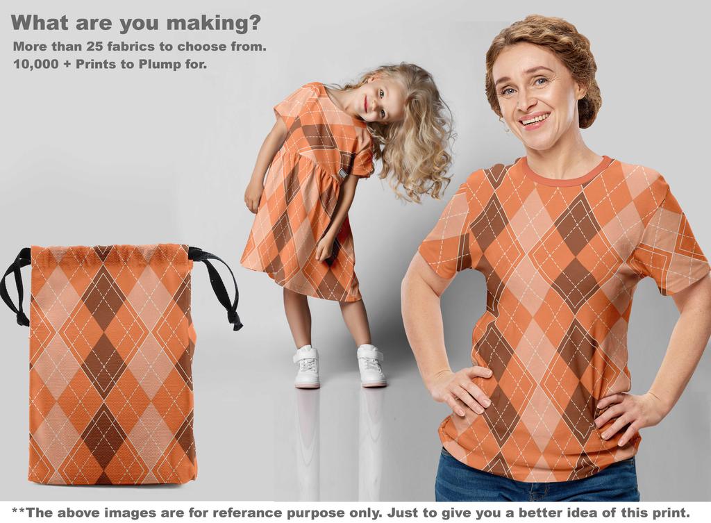 oneOone Cotton Flex Dark Peach Fabric Check Sewing Material Print Fabric By The Yard 40 Inch