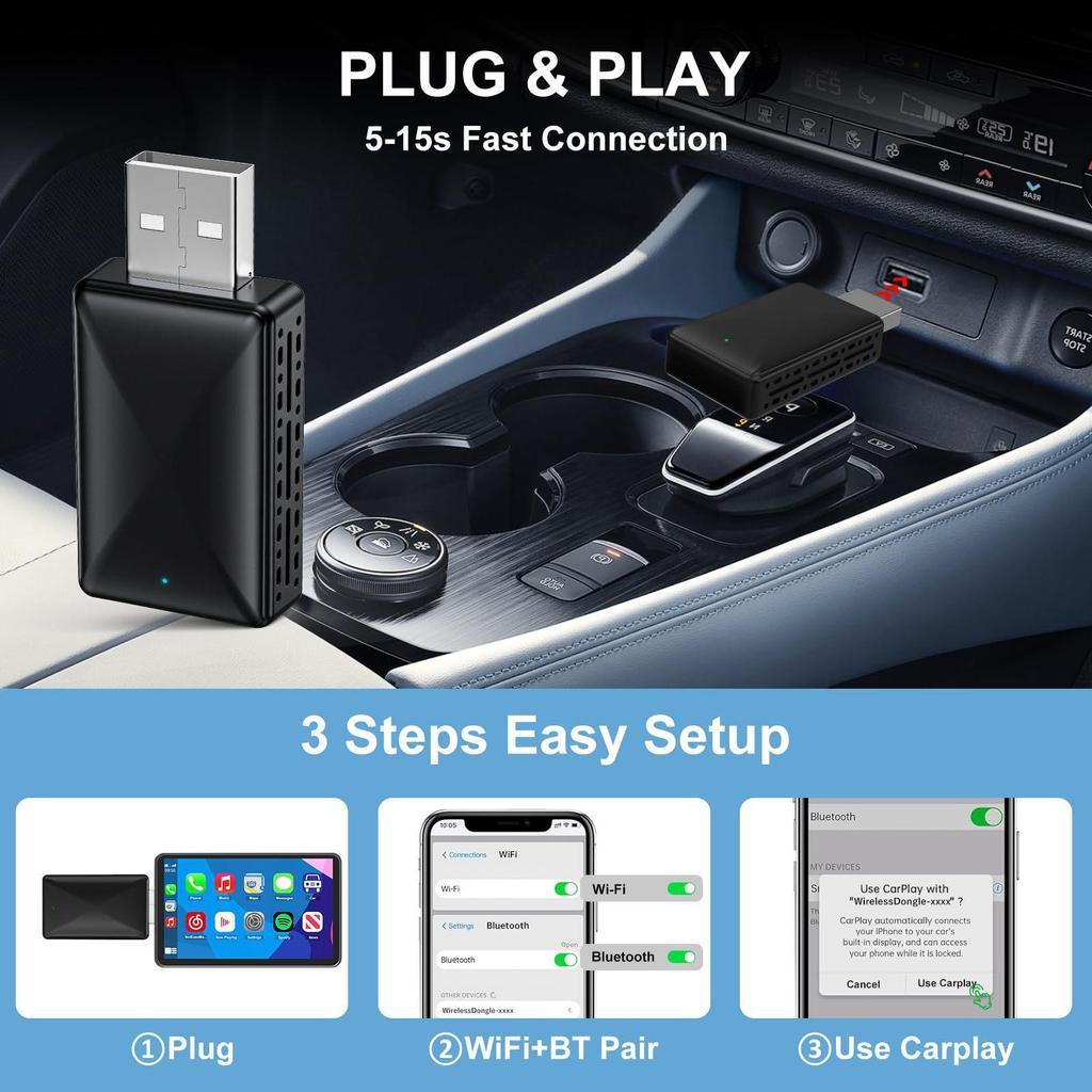 2-in-1 Wired to Wireless CarPlay & Android Auto Adapter