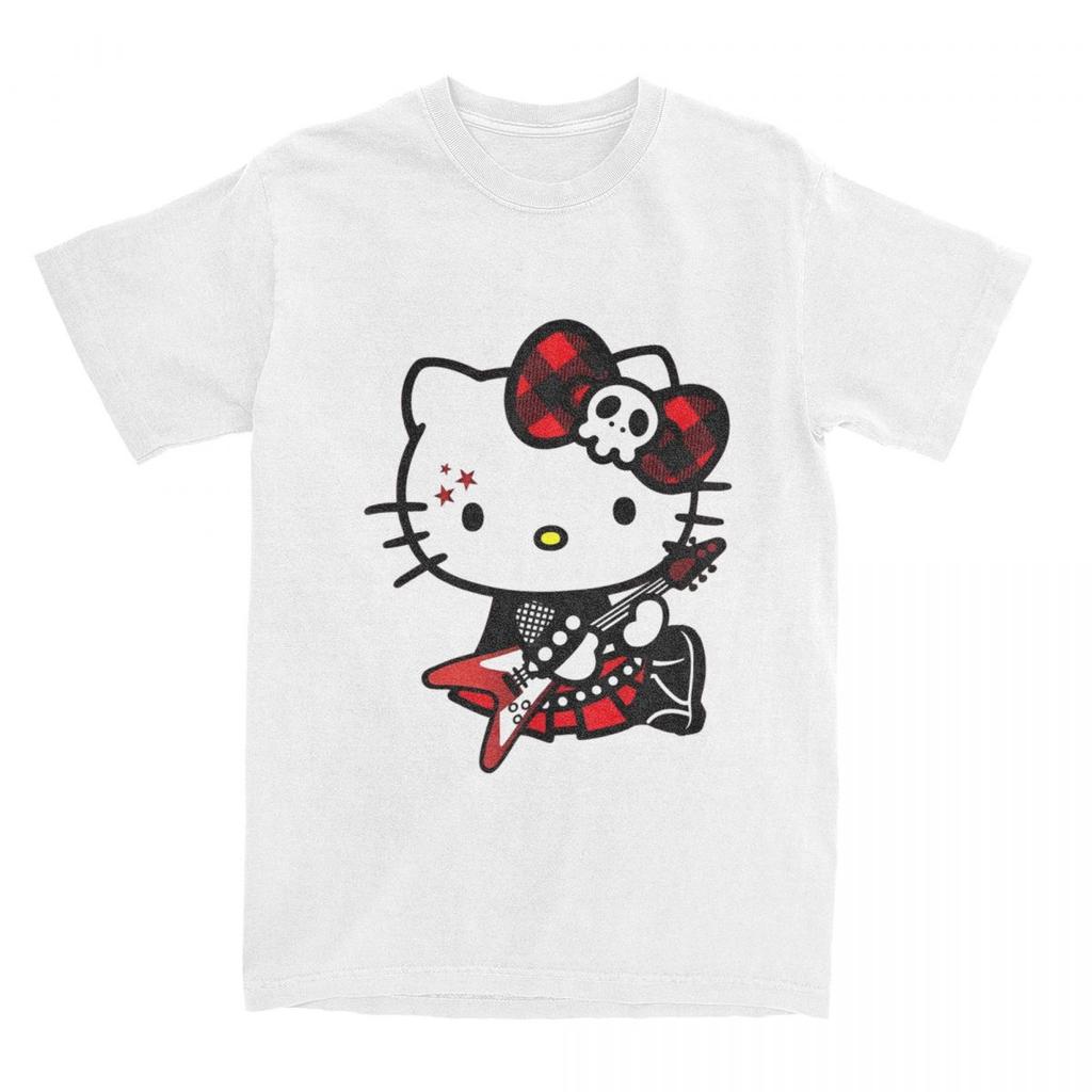 Unisex Hello Kitty Cute Cartoon Japanese Vintage T Shirts Cotton Tops Summer Y2K Basic TShirt ONeck Novelty Tshirt