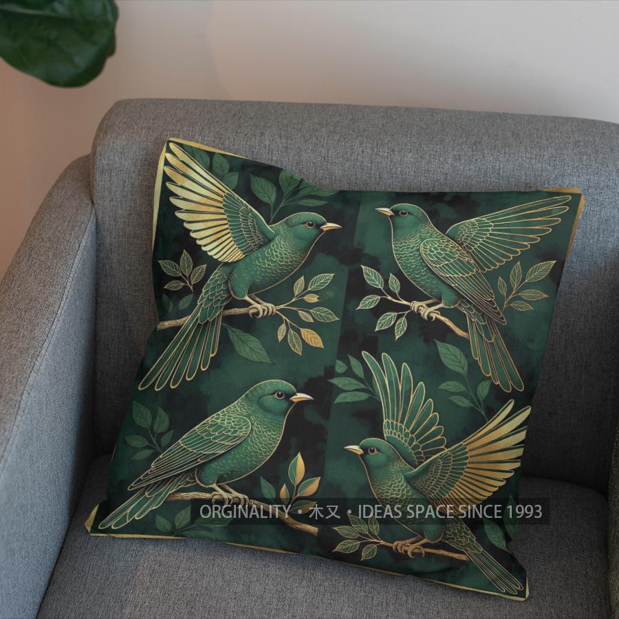 2D Exquisite Birds Pattern Decorative Pillow Cover Pattern Cushion Cover Suitable For Sofa Bedroom Car Pillow Cover