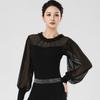 Women Dance Wear Latin Suit Ballroom Evening Dresses Costume Long Sleeves Line Dance Top + Pants Waltz Saba Suit