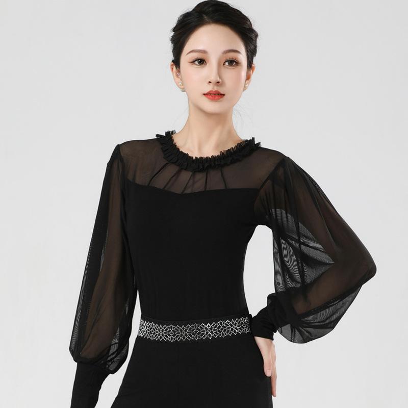 Women Dance Wear Latin Suit Ballroom Evening Dresses Costume Long Sleeves Line Dance Top + Pants Waltz Saba Suit