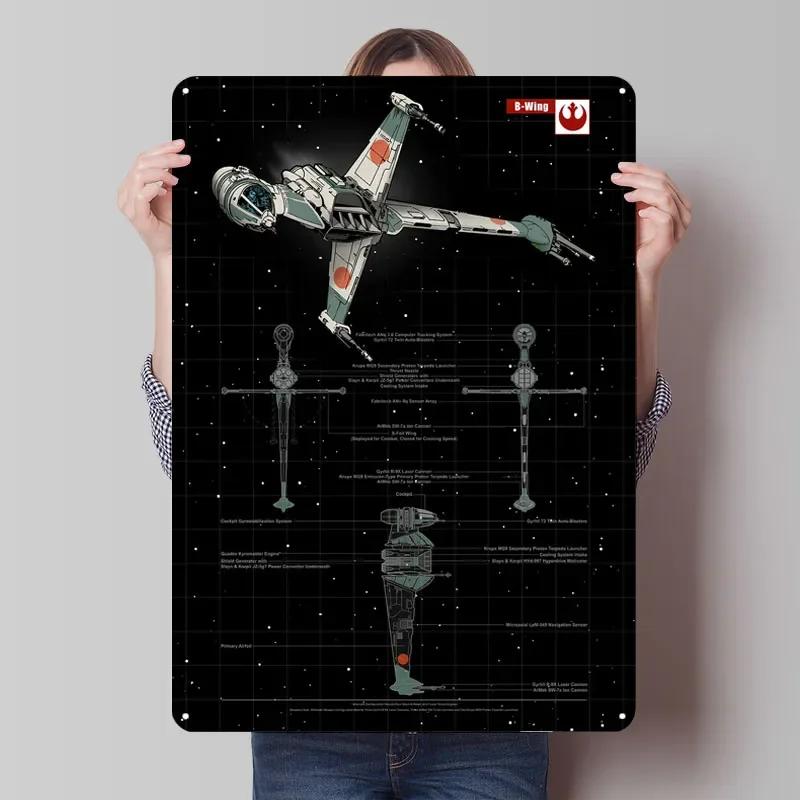B-Wing Blechschild Flugzeug Poster Vintage Innendekoration Benutzerdefinierte Metallschilder für Wandkunst Dekoration Bar Zubehör Raum