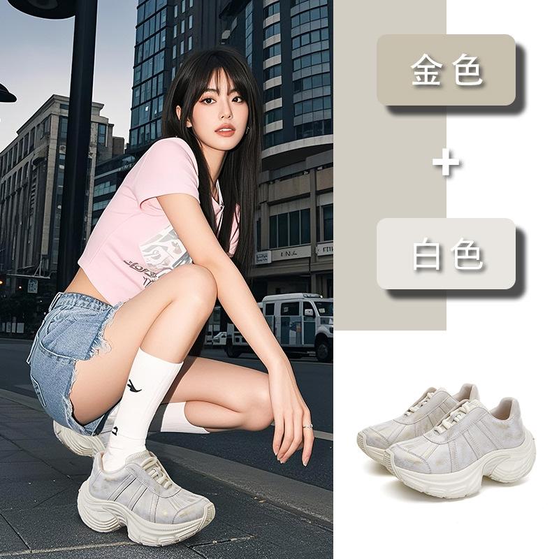 Suction film sole leather dad shoes women's 2025 spring new platform shoes old running sports shoes women's versatile women's shoes