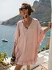eBay new European and American fashion ruffle edge v-neck splicing beach dress