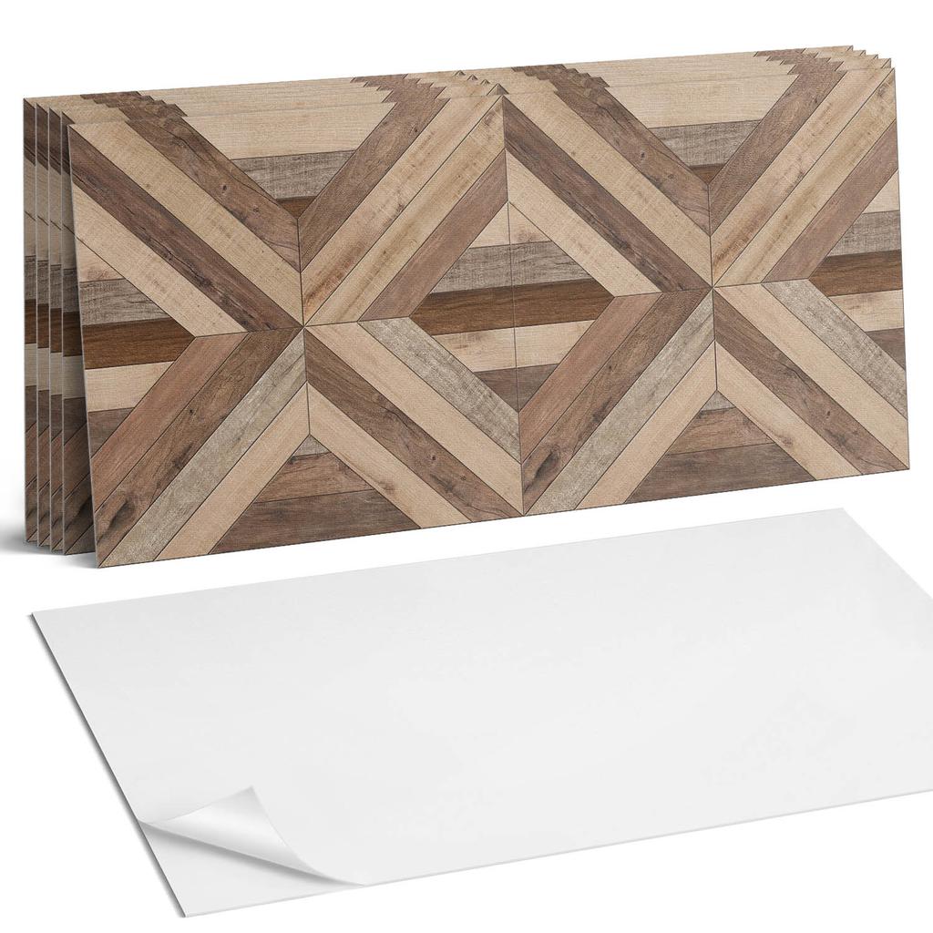 Set of Vinyl Tiles with Decor for Kitchen or Bathroom Wood Panel Pattern 6X60X30 Cm