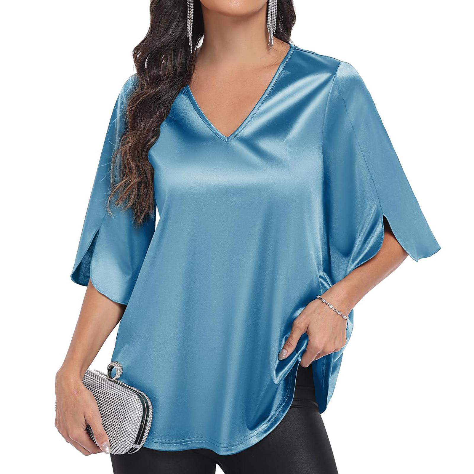 Ladies  Color Summer Fashionable Temperament Elegant V-neck Top M синий