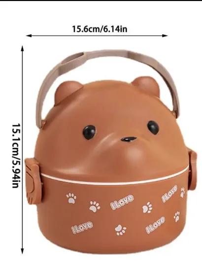 Stackable Bento Box Portable Cute Cartoon Children Lunch Box Double Layer Food Storage Container Eyeglass Bear Thermal Bento Box