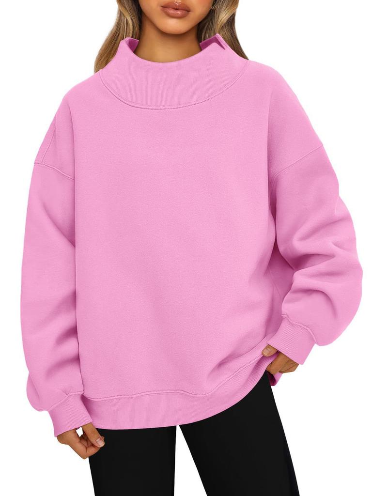 Fashionable Loose High Neck Long Sleeved Solid Color Hoodie for Lady Lazy Style Basic Casual Commuted Pullover Top