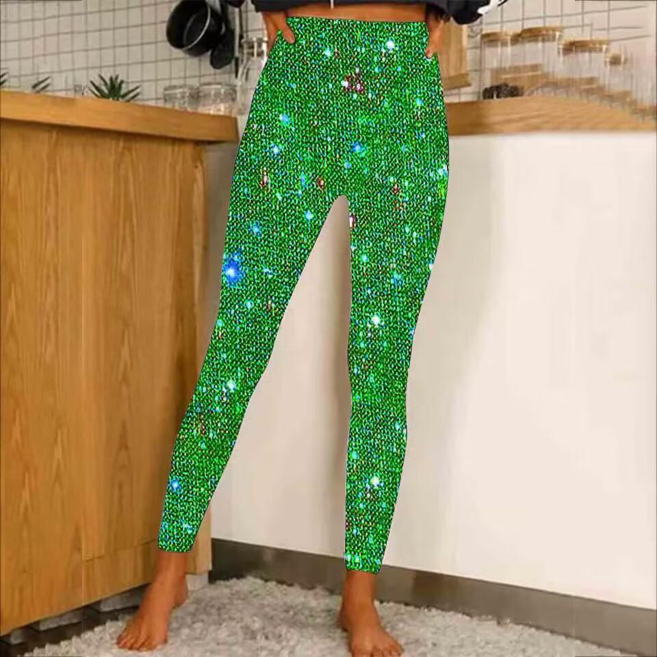 

Casual Sequined Spicy Girl Slimming Pants for Everyday Wear Extra Large зелёный