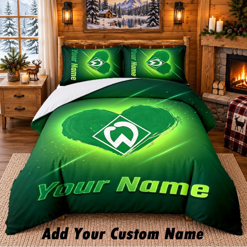 Werder Bremen FC Pattern Bedding 3Pcs Set Custom Name, Bed Sheet And Pillowcases For Home Bedroom