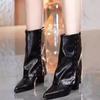 Pointed Toe Women Snow Ankle Boots New High Heels Leather Shoes Brand Fashion Winter 2025 Trend Goth Chelsea Chunky Botas Mujer