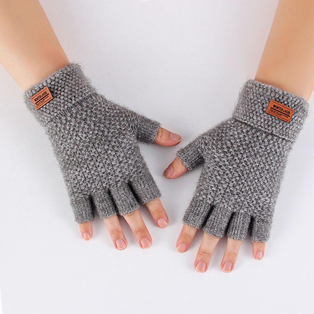 

Писать Толстые Зимние Теплые Водительские Перчатки Митенки без пальцев Митенки с половиной пальца Вязаные светло-серый