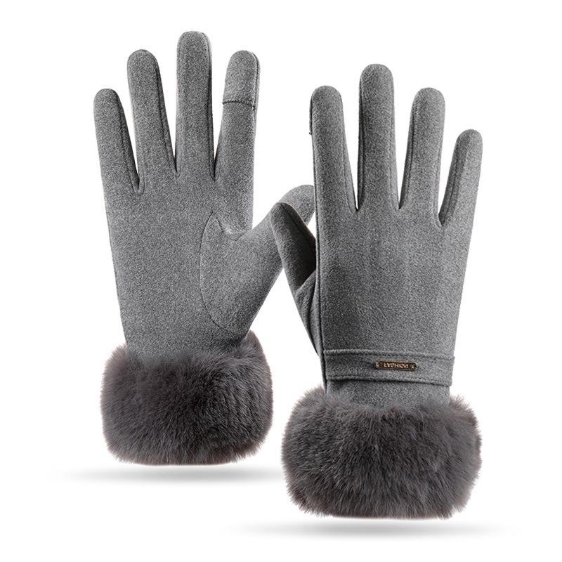 Women's Winter Cycling Gloves: Cold-Proof, Thick, Warm, Cute Suede, Fleece-Lined, Windproof, Touchscreen-Compatible