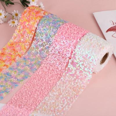 6/8 Cm Iridescent Oil Gloss Sequin Embroidery Fabric Ribbon for Clothing and Accessories, 10 Yards