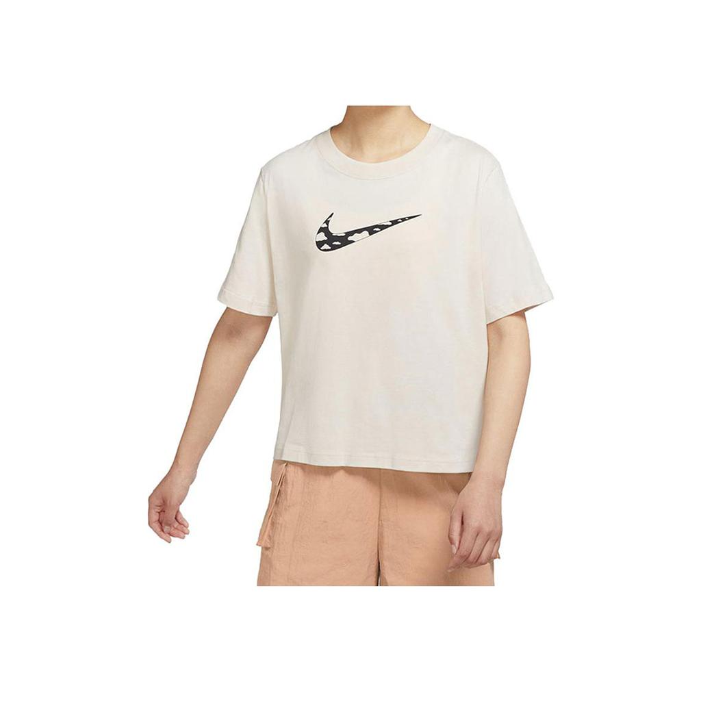 Nike Letter Print Casual Round Neck Short Sleeve Drop Shoulder T-Shirt Women T-Shirt Light-Red Wood-Brown DQ3308-104