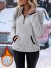 2026 Women's European & American Autumn/Winter Plush Sweatshirt with Semi-High Neck and Zipper Pockets