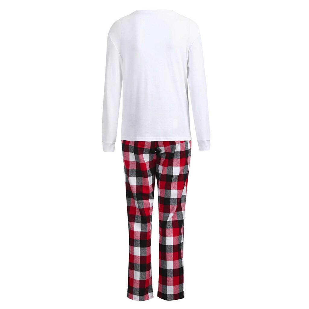 Christmas Women Long Sleeve Tops+Plaid Print Pants  Family Clothes Pajamas