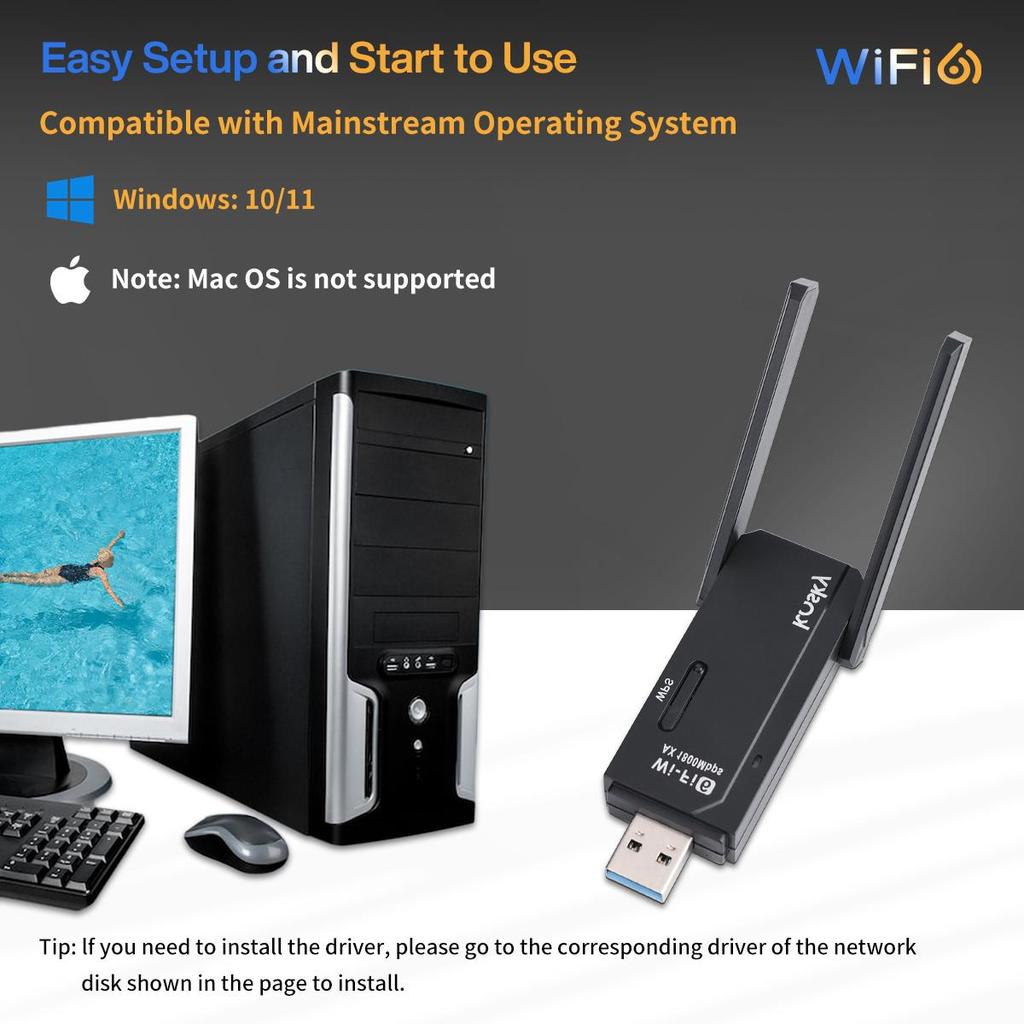 Kosky Wireless USB Wifi Adapter WiFi 6 Daul-band 1800Mbps 802.11ax USB3.0 Boost Your Internet Speed with 600Mbps Wireless USB Wifi Adapter
