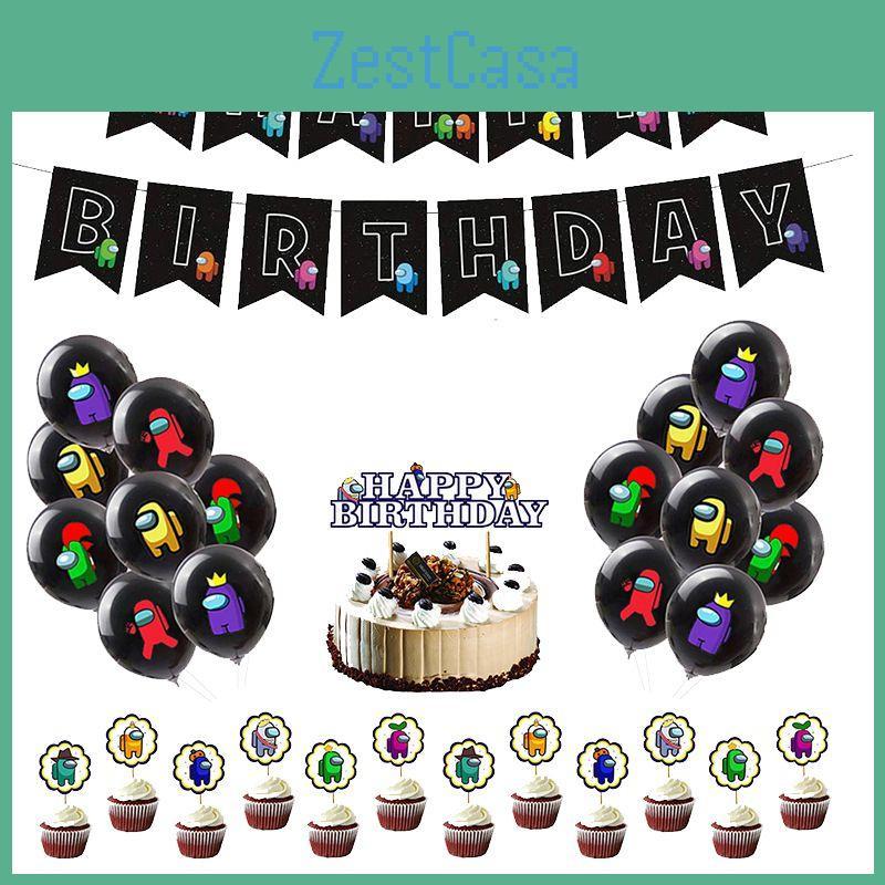 Party Birthday Theme Decor Suit Supplies Set Balloon Banner Cake Topper